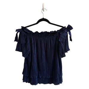 Banana Republic Navy Blue Off-Shoulder Blouse | Size M | Bow Detail | Chic Top